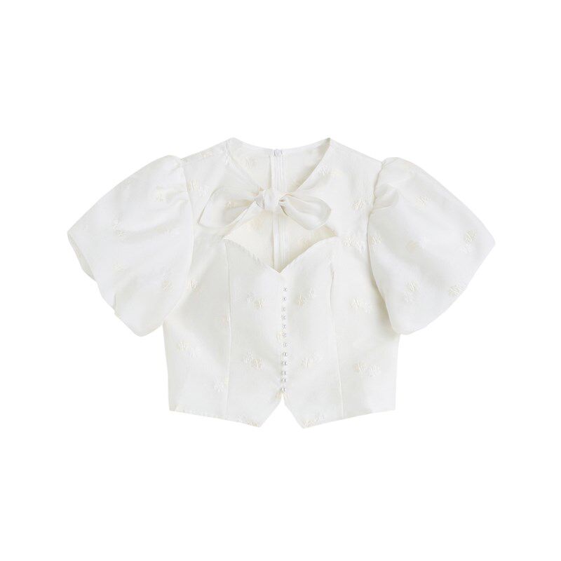vegasugar shirt VEGA SUGAR white Jacquard weave puff sleeve jacket French temperament Hollowin the Women's clothing/Boutique , Shirt  category - from Buy2taobao.com to provide professional Taobao agent buy service