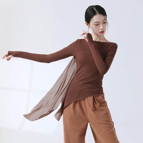 现代舞女上衣修身飘纱演出服