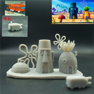 潮玩DIY手工 海绵宝宝房子系列菠萝屋1/43微缩场景模型手办白膜