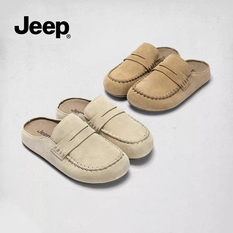 jeep平底勃肯鞋女款2026新款懒人一脚蹬包头拖鞋外穿软底半拖鞋子