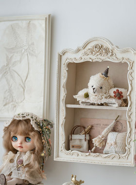 retro覆古白色雕花置物架欧式树脂浮雕多层收纳墙上壁柜壁挂装饰