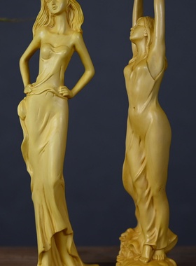 黄杨木雕摆件美女初恋家居客厅书房装饰实木实木雕刻工艺礼品初春