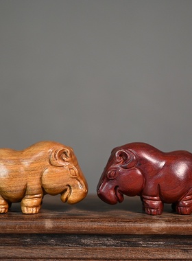 血檀木雕刻河马摆件办公室桌面摆饰室内家居装饰品绿檀木工艺品
