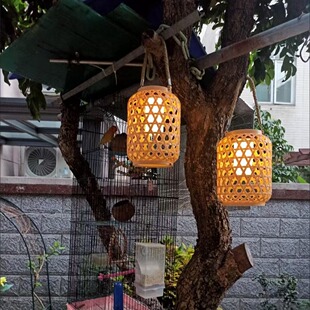 跨境中式复古庭院装饰灯仿竹编灯笼吊灯户外防水花园装饰太阳能灯