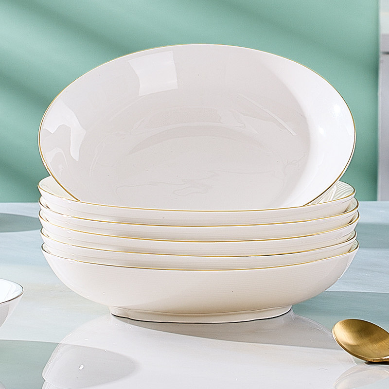 陶瓷盘子菜盘家用2026新款纯白金边餐具饭盘可微波加深菜碗碟套装,餐饮具,盘,淘宝优惠券,粉丝福利购,淘宝优惠卷
