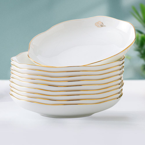 骨瓷盘子金边菜盘家用平滑如玉