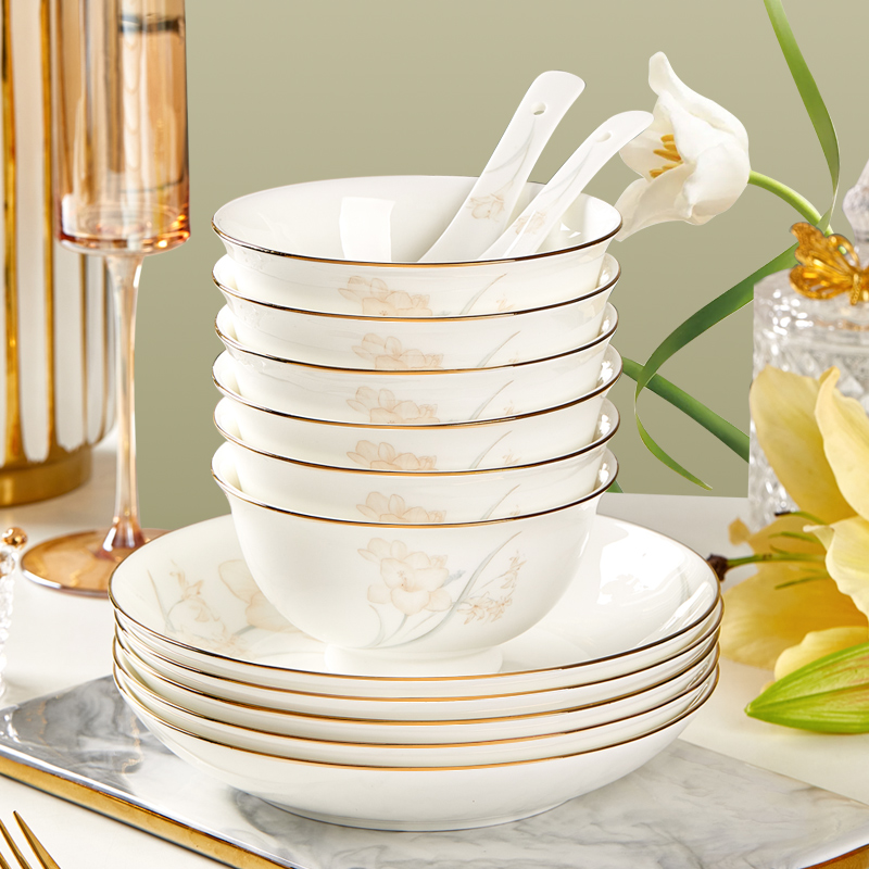 优尊陶瓷金边骨瓷高颜值家用碗盘