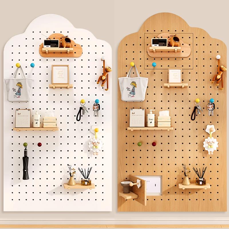 定制实木洞洞板入户玄关造型墙面装饰桌面立式展示置物架挂板配件