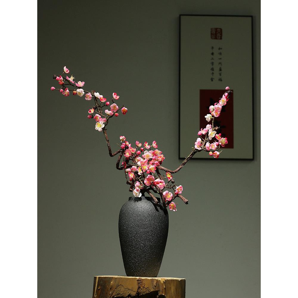 新中式彷真傲骨腊梅花景德镇覆古陶瓷花瓶客厅插花装饰品玄关摆件