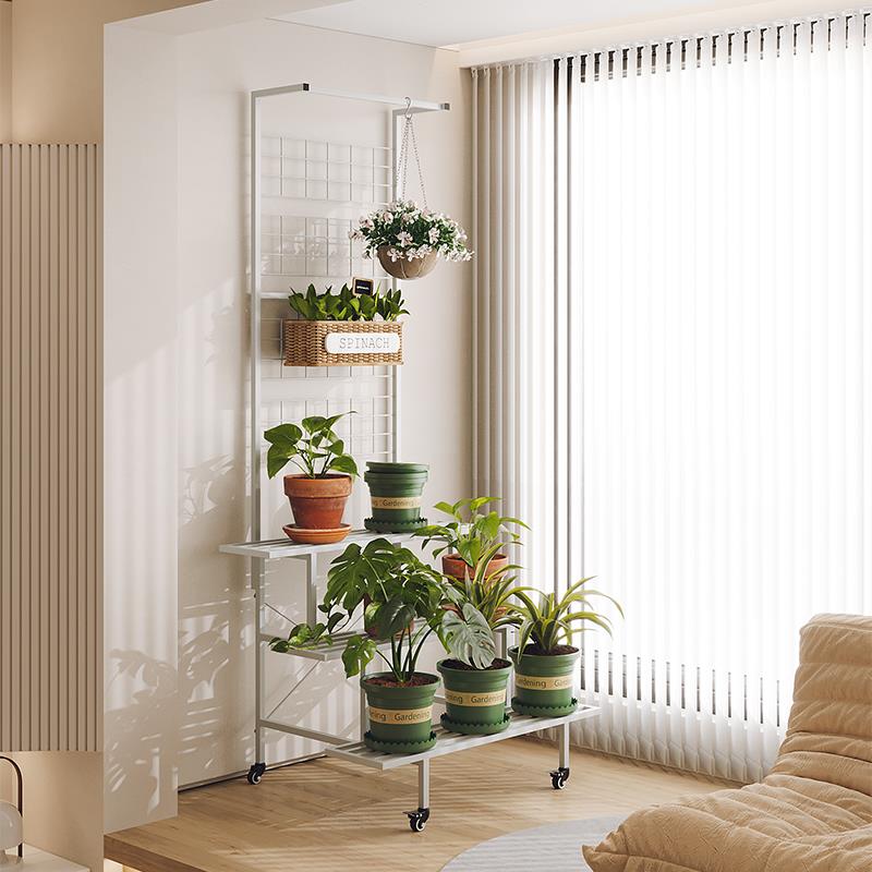 户外铁艺阶梯花架爬藤架室内阳台落地式可移动带轮多肉绿萝置物架