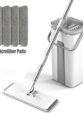 Household mop and bucket set Flat mops with wringer mop pads