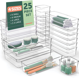 25PCS Clear Drawer Bins Makeup Organizers Organizing Cubes