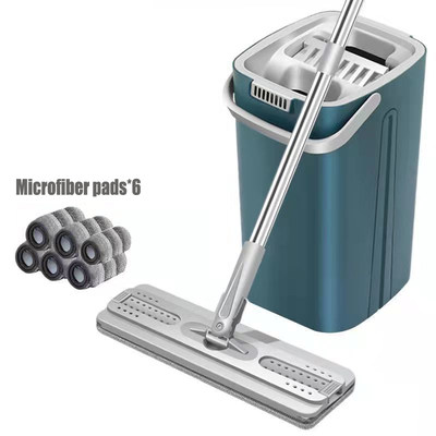 Household mop and bucket set Flat mops with wringer mop pads