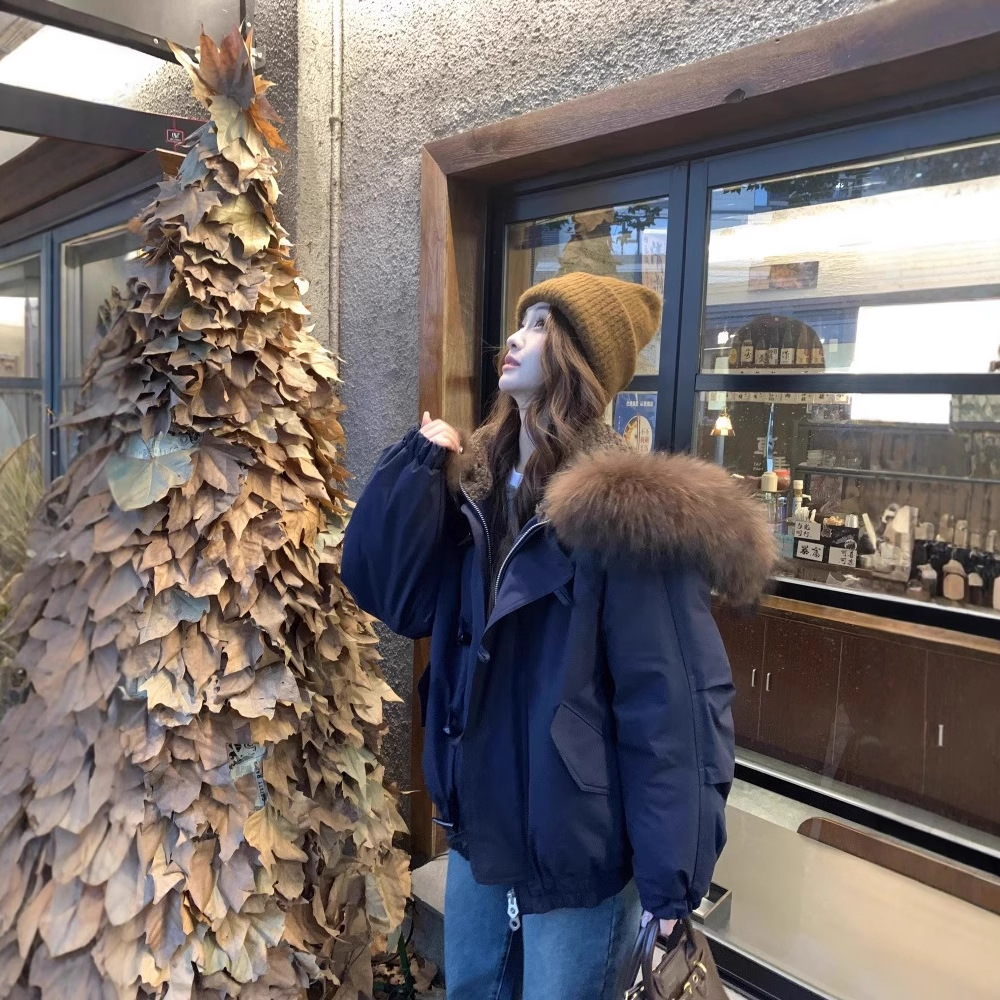 羽绒棉服女大毛领2025冬