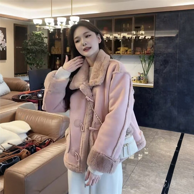 牛角扣皮毛一体麂皮绒外