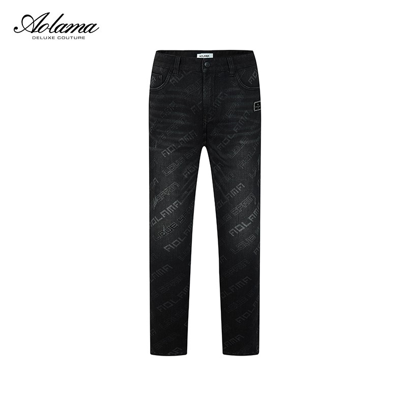 AOLAMA奥拉玛男士秋新款水洗烫钻直筒牛仔裤080543077
