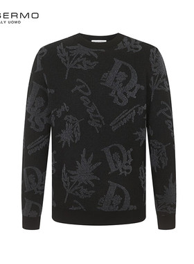 丹西摩（DOSERMO）轻奢羊毛衫提花圆领厚款毛衫植绒装饰毛衣男