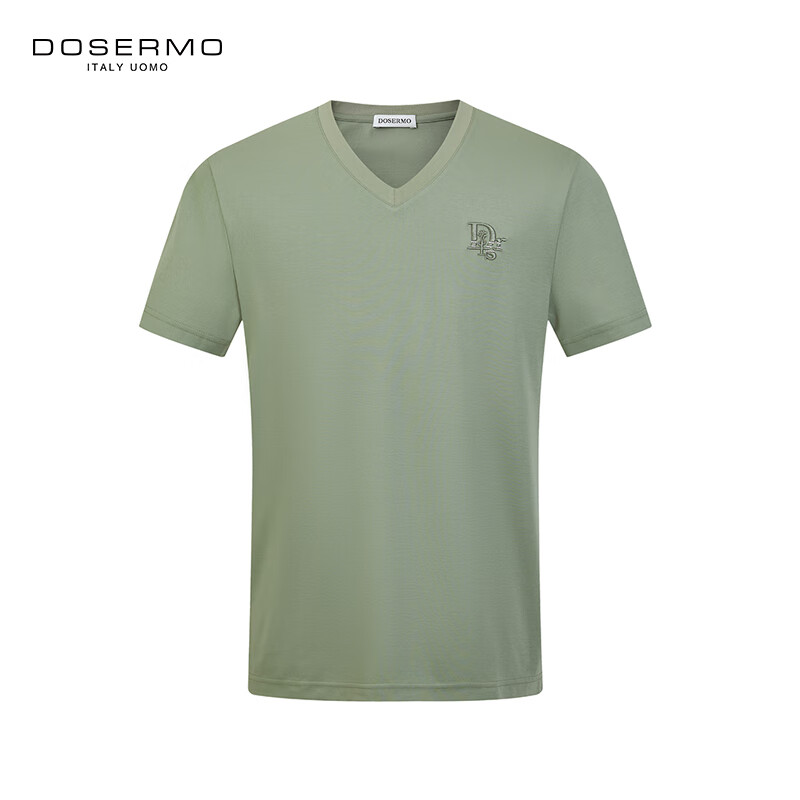 丹西摩(DOSERMO)轻奢男装V领净色短袖T恤刺绣烫钻工艺