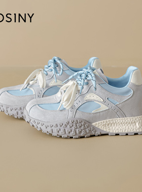 卓诗尼复古蓝色德训鞋女2025秋季新款小个子内增高超火爆款运动鞋