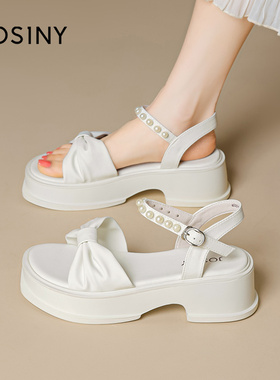 卓诗尼厚底休闲凉鞋女2025白色法式温柔轻便沙滩凉拖鞋子新款夏季