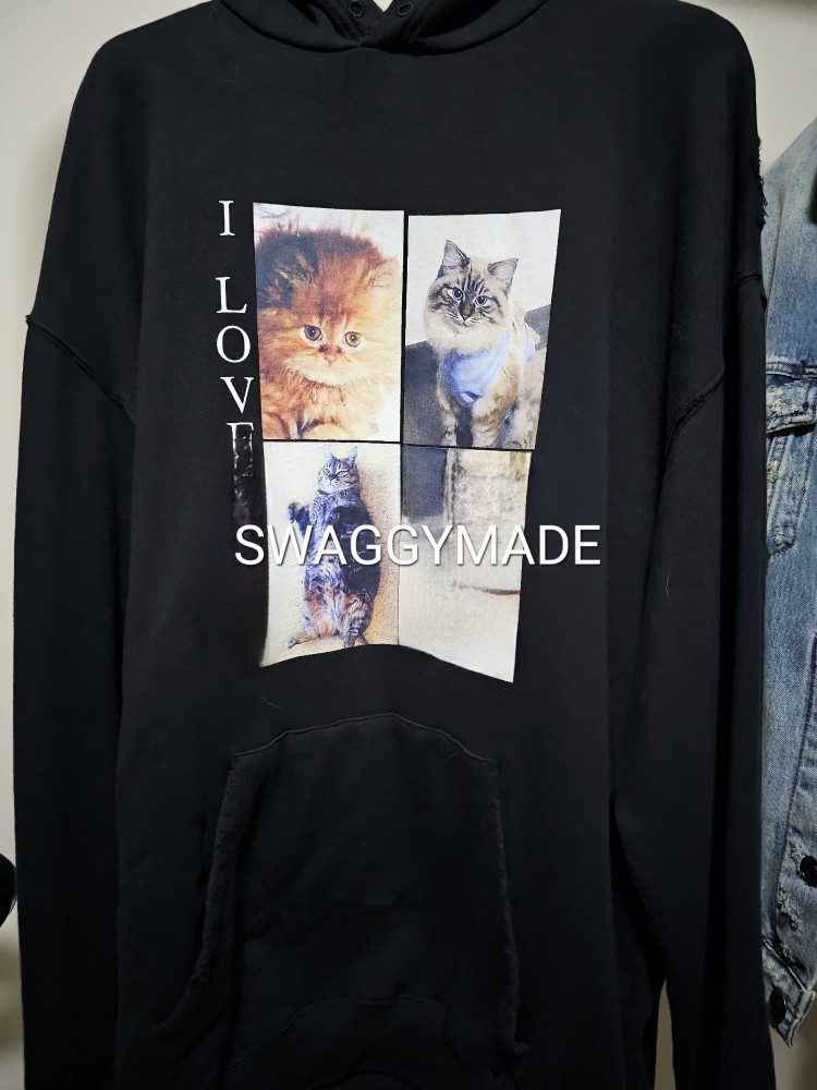 thumbnail for Spot: MADEBYSWAG custom 21ss happy cat slave cute black bottom thick cotton hooded sweatshirt Bl