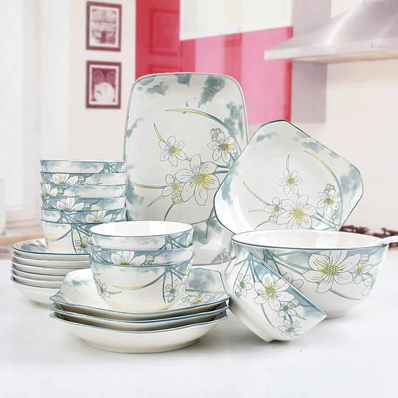 水仙花欧式碗方盘套装