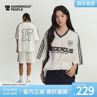 套装 Dangerouspeople薛之谦dsp夏季 潮牌复古运动风宽松V领T恤短裤