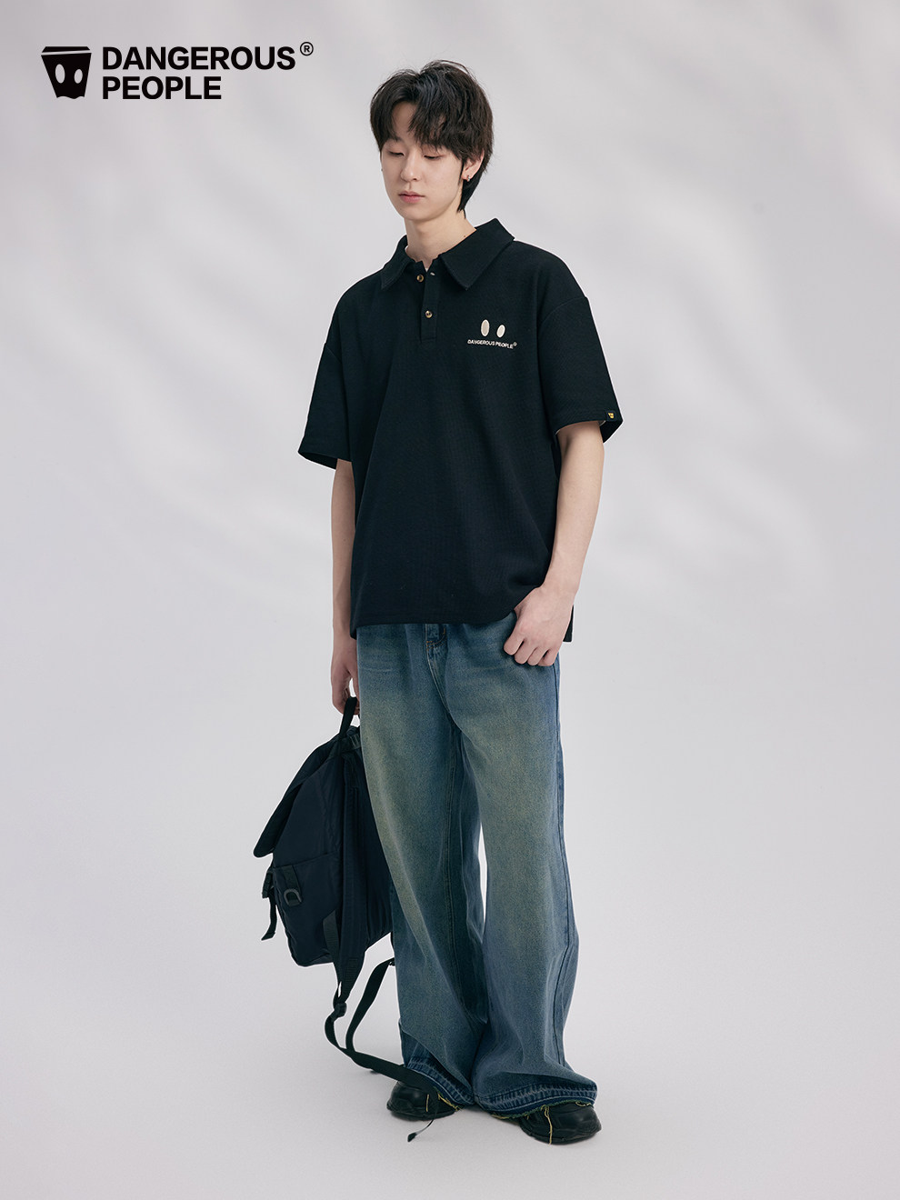 DANGEROUSPEOPLE XUE ZHIQIAN DSP CONTRAST SMALL EYE EMBROIDERY CASUAL AND VERSATILE LOOSE SHORT SLEEVE POLO SHIRT