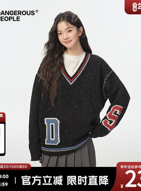 Dangerouspeople薛之谦dspV领字母潮酷提花宽松情侣百搭针织衫