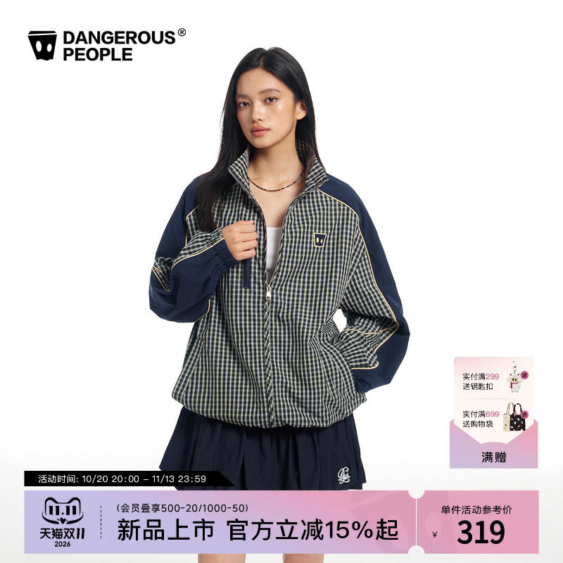 Dangerouspeople薛之谦dsp复古格纹拼接夹克秋季潮牌落肩宽松外套