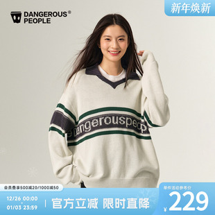 Dangerouspeople薛之谦dsp撞色polo复古毛衣秋季 宽松百搭潮针织衫