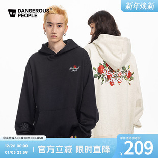 Dangerouspeople薛之谦dsp玫瑰系列秋季 潮牌刺绣连帽卫衣情侣上衣