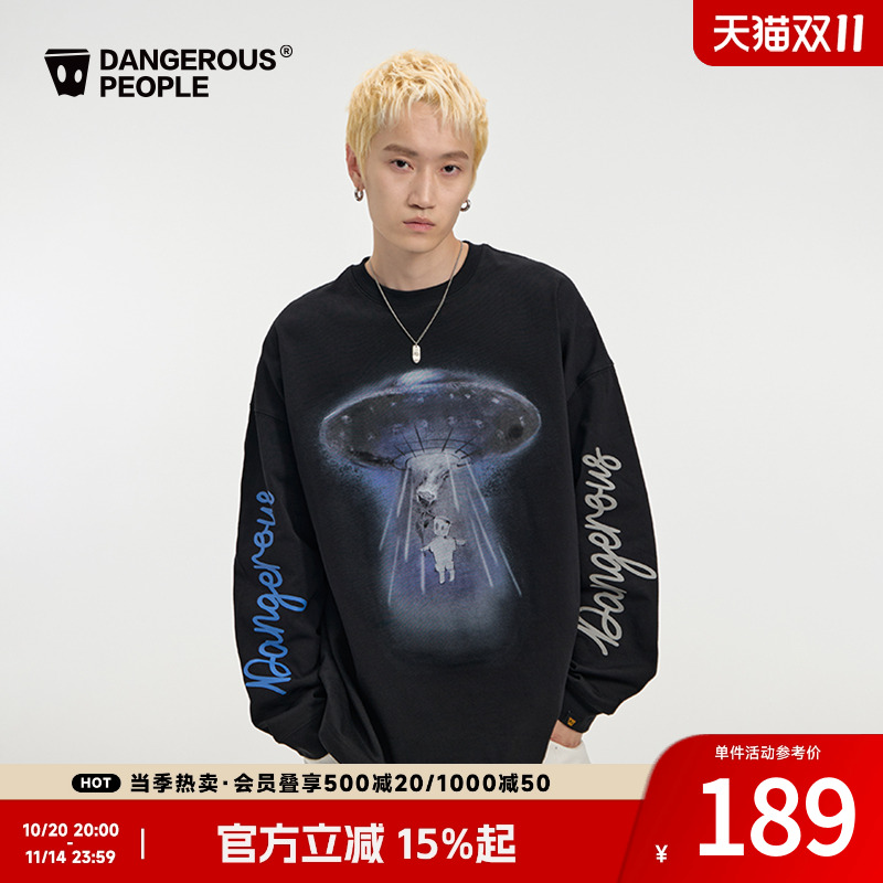 Dangerouspeople薛之谦dsp飞碟小D圆领长袖T恤宽松潮牌百搭上衣