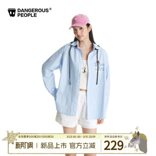衬衫 Dangerouspeople薛之谦dsp条纹拼接可脱卸帽春季 宽松潮牌长袖