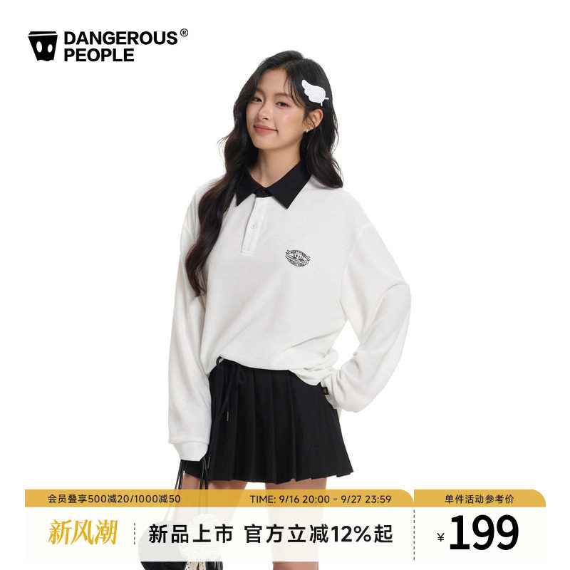 薛之谦dsp徽章小d刺绣长袖POLO衫										