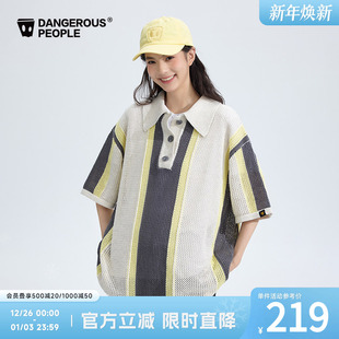 Dangerouspeople薛之谦dsp棒球条纹polo衫 T恤 休闲百搭潮针织短袖