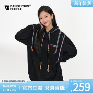 Dangerouspeople薛之谦dsp撞色民族风刺绣连帽卫衣宽松落肩上衣