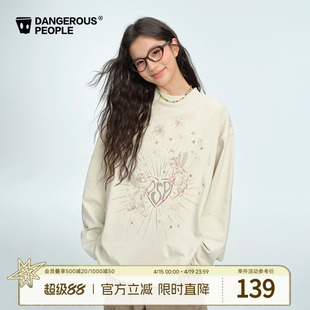 Dangerouspeople薛之谦dsp复古烟花网印潮酷宽松休闲百搭长袖T恤