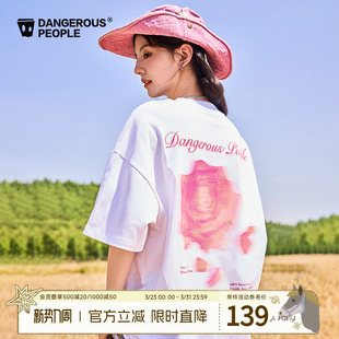 Dangerouspeople薛之谦dsp模糊玫瑰夏季 T恤 透气简约宽松百搭短袖