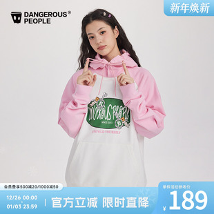 Dangerouspeople薛之谦dsp天使印花插肩袖 宽松抓绒百搭潮连帽卫衣