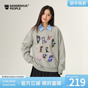 Dangerouspeople薛之谦dsp格子贴布圆领卫衣秋季 潮牌宽松百搭上衣
