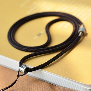 高级吊坠挂绳六字真言银套头款唐卡配绳佛牌绳子原创玉佩简单挂脖