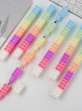 6pcs Building Block Highlighter Pen Set Fluorescent Marker L