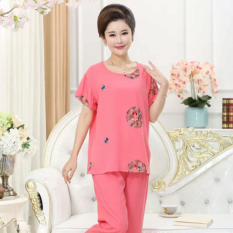 Cotton silk mom Short sleeved suit Middle and old age pajamas Artificial cotton Thin section TSUMUGI Two piece set pure cotton Exorcismin the Women's clothing/Boutique , Middle-aged women  category - from Buy2taobao.com to provide professional Taobao agent buy service
