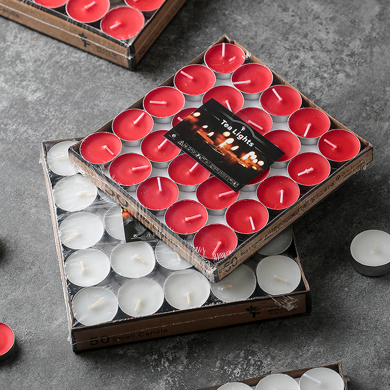 圆形铝壳白色红色无烟无味加热保温小蜡烛下午茶蜡香薰灯供佛蜡烛
