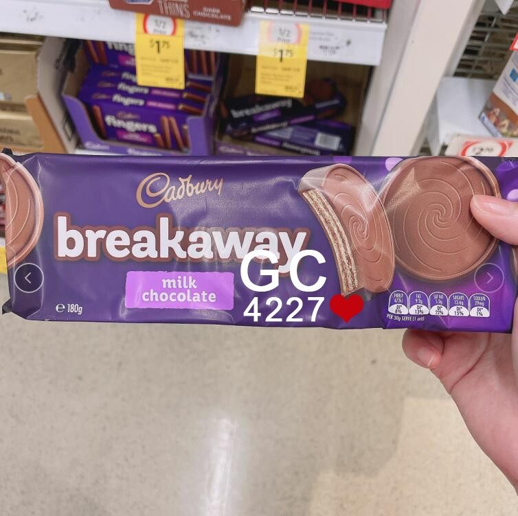 澳洲直发cadbury吉百利breakaway巧克力华夫威化饼干180g进口食品