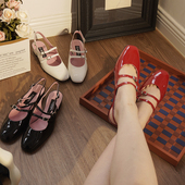 法式 真皮玛丽珍鞋 peche单鞋 现货法国官网授权carel凉鞋 女夏款 粗跟