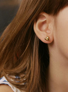 法式Louise Damas镀金金色爱心耳钉耳坠欧美复古法式小众设计耳环