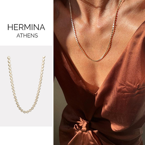 Hermina Athens希腊小众复古Sylvia圆钻素链金色精致高级感锁骨链