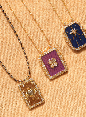 MYA BAY双面吊坠项链比利时小众手工编织绳彩色珐琅叠戴锁骨链